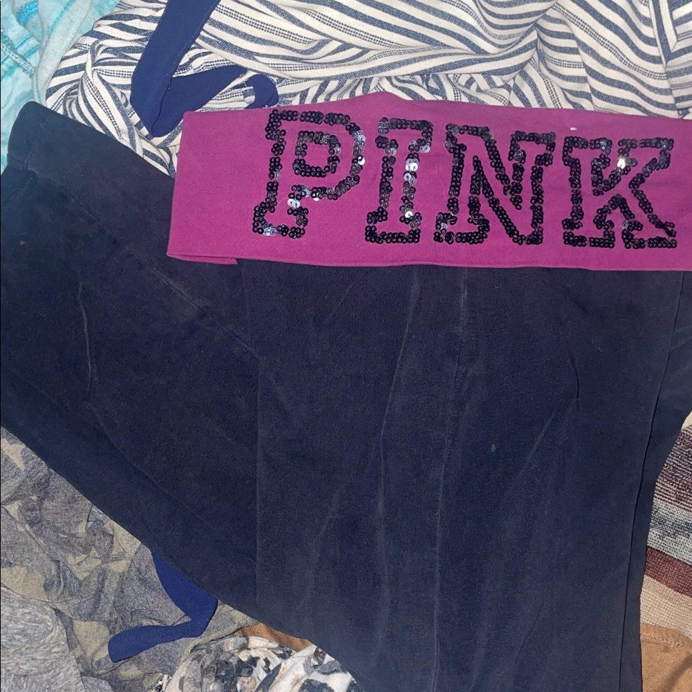Victoria's Secret Black Sweatpants with Pink Waistband